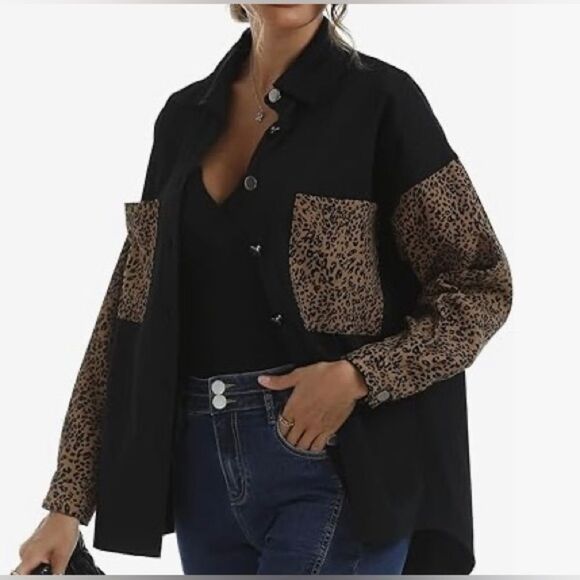 Naggoo black and leopard oversized denim shacket NWT - Picture 4 of 9